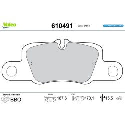 Jeu de plaquettes de frein VALEO 610491 pour PORSCHE, VW OE 97035194905