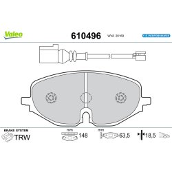 Plaquettes de frein VALEO 610496 pour AUDI, CUPRA, SEAT, SKODA, VW