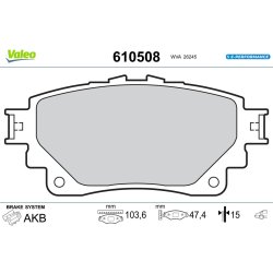 Jeu de plaquettes de frein VALEO 610508 pour LEXUS, TOYOTA LBX, COROLLA, YARIS