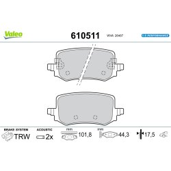 Jeu de plaquettes de frein VALEO 610511 pour HYUNDAI TUCSON OE 58302-N7A00