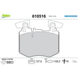 Jeu de plaquettes de frein VALEO 610516 pour MERCEDES GLC OE 0004206502