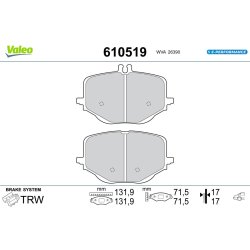 Jeu de plaquettes de frein VALEO 610519 pour MERCEDES GLC, CLASSE S OE 0004209402