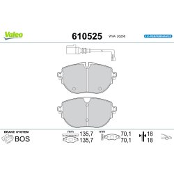 Jeu de plaquettes de frein VALEO 610525 pour VW MULTIVAN, TRANSPORTER OE 7LA698151