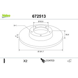Disque de frein VALEO 672513 pour FORD, LAND ROVER OE 1379931 VALEO