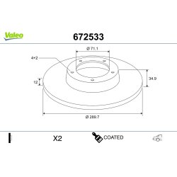 Disque de frein VALEO 672533 pour CITROËN, DS, PEUGEOT OE 4249-F7 VALEO