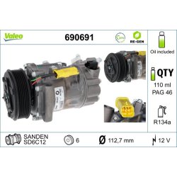 AC Compressor VALEO 690691 OE Ref 1610926780