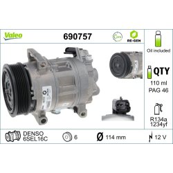 AC Compressor VALEO 690757 OE Ref 6453WH