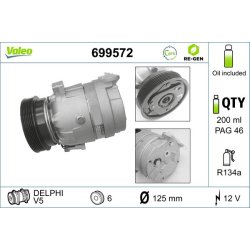 Compresseur de climatisation VALEO 699572 pour VAUXHALL COMBO, CORSA, TIGRA OE 1135025