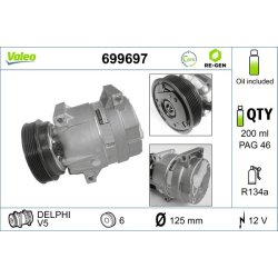 Compresseur de climatisation VALEO 699697 pour RENAULT, MEGANE, SCENIC OE 7700103536