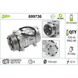 AC Compressor VALEO 699736 OE Ref 6453FE