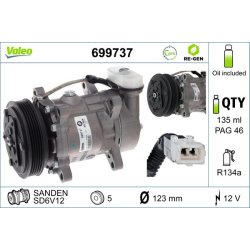 AC Compressor VALEO 699737 OE Ref 6453FS