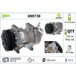 AC Compressor VALEO 699738 OE Ref 6453JP