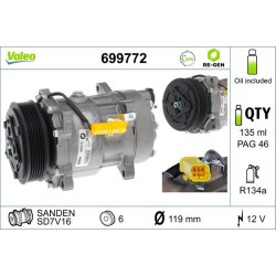 AC Compressor VALEO 699772 OE Ref 6453TF