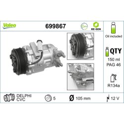 Compresseur de climatisation VALEO 699867 pour VAUXHALL, SUBARU, SUZUKI OE 4706817