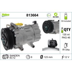 AC Compressor VALEO 813664 OE Ref 6453QP