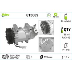 AC Compressor VALEO 813689 OE Ref 6453JL
