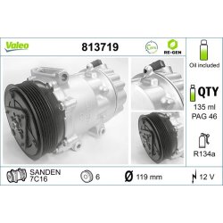 AC Compressor VALEO 813719 OE Ref 6453RW