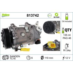 AC Compressor VALEO 813742 OE Ref 6453ZC