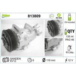 AC Compressor VALEO 813809 OE Ref 6453QH