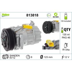 AC Compressor VALEO 813818 OE Ref 6453XQ