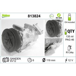 AC Compressor VALEO 813824 OE Ref 6453QE