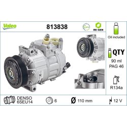 AC Compressor VALEO 813838 OE Ref 1K0820808A