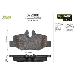 Jeu de plaquettes de frein VALEO 872008 pour MERCEDES VIANO, VITO OE 0004216210 VALEO