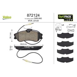 Jeu de plaquettes de frein VALEO 872124 pour CITROEN, PEUGEOT BERLINGO, PARTNER VALEO