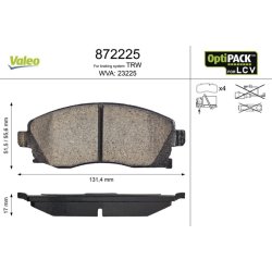 Jeu de plaquettes de frein VALEO 872225 pour VAUXHALL COMBO OE 1605974 VALEO