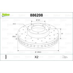Disque de frein VALEO 886208 pour DACIA, LADA, NISSAN, RENAULT, VALEO